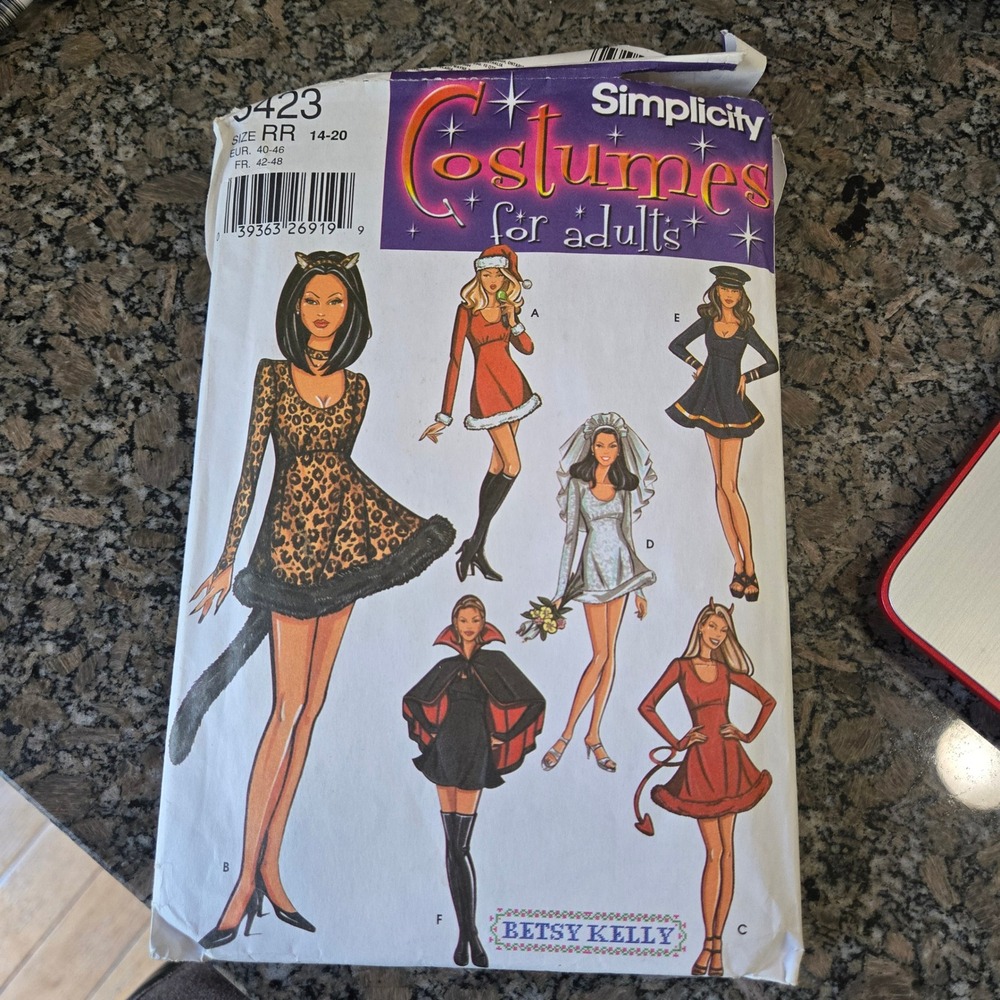 Simplicity 5423 Betsy Kelly Adult Costume Pattern Cat Santa Devil Bride 14-20